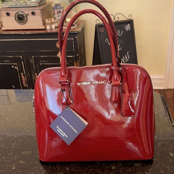 *Lipstick Red* Adrienne Vittadini NWT Cherry Red Dome Satchel - Picture 1 of 10